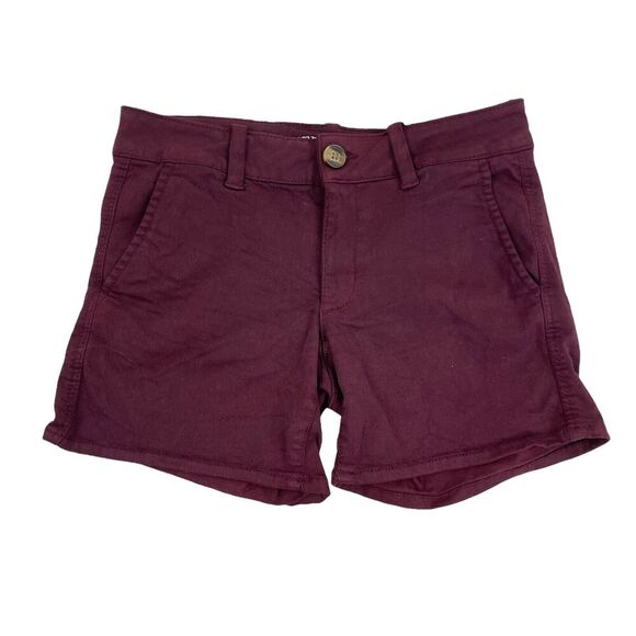 American Eagle Midi Shorts Maroon Sz 2 Super Stretch 5" Inseam 30" Waist - Picture 1 of 5